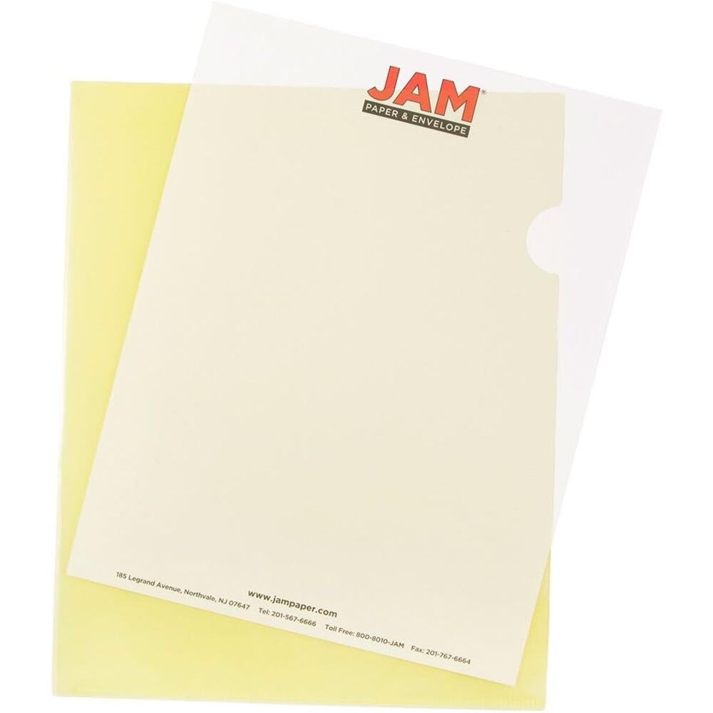 JAM PAPER Plastic Sleeves, Letter Size (9" x 11.5") Yellow Project Pockets 12-Pk